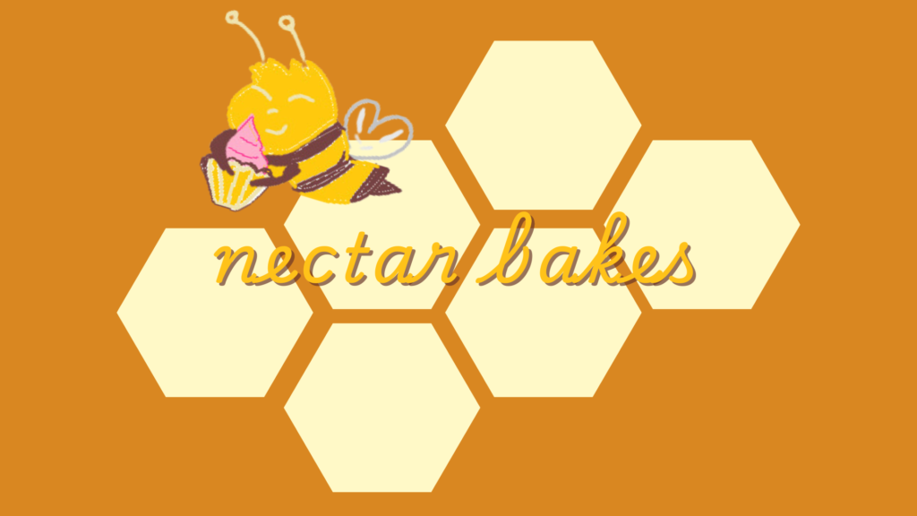 Nectar Bakes vegan honey logo with our sweet bee hugging a cupcake